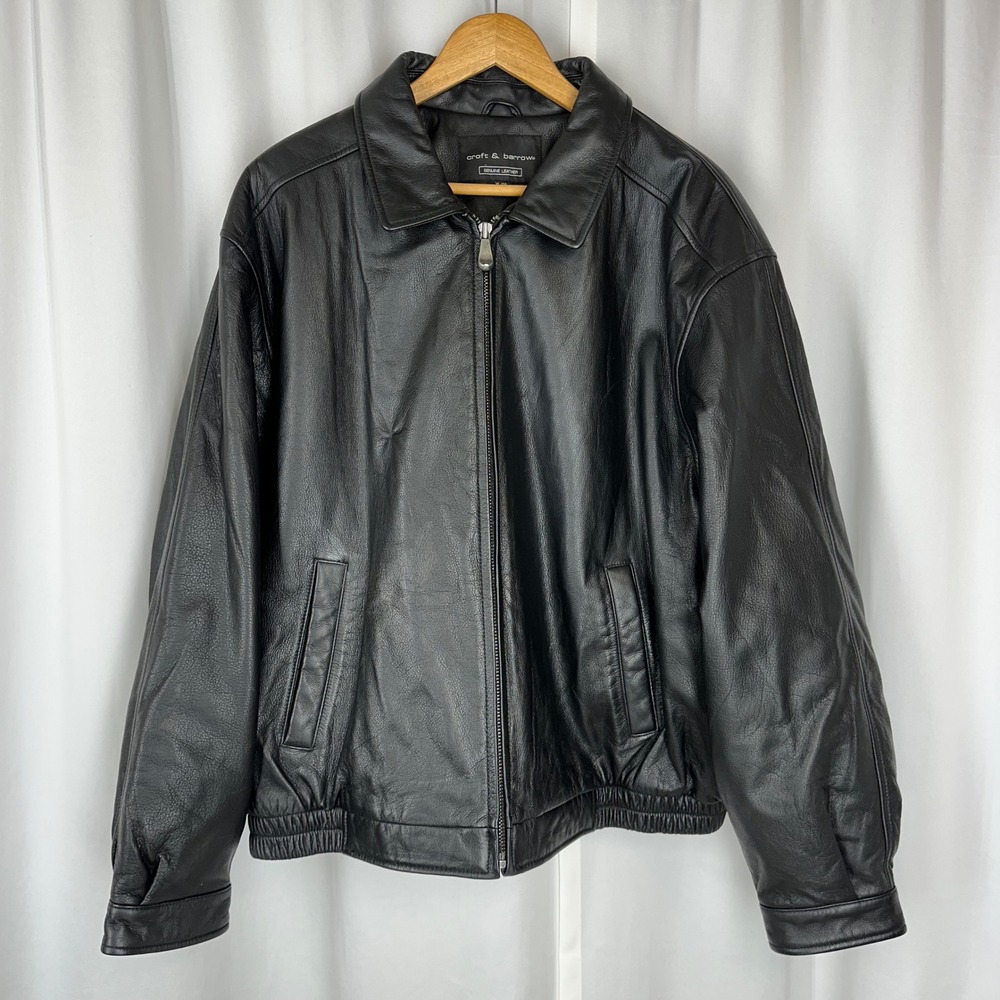 Vintage Croft & Barrow Men's XL Black Genuine Leather Bomber Jacket 90s READ